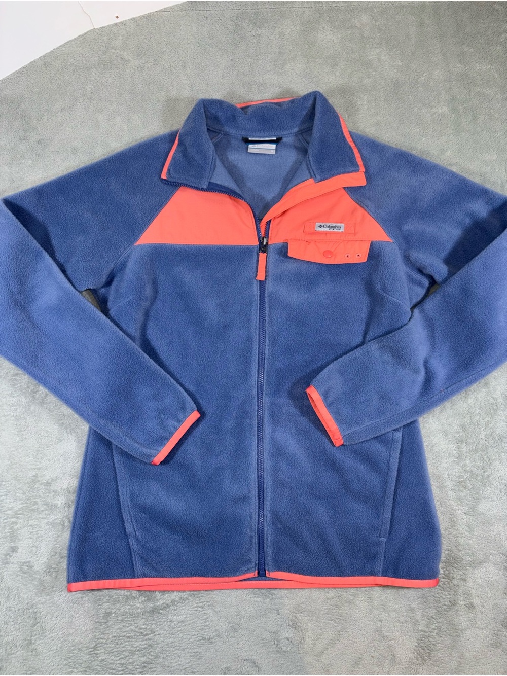 Columbia Colorblock Full-Zip Fleece Jacket Blue Coral Orange Size Small
